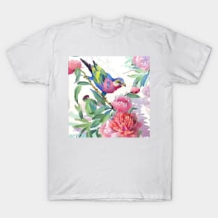 Grumpy bird and peonies T-Shirt